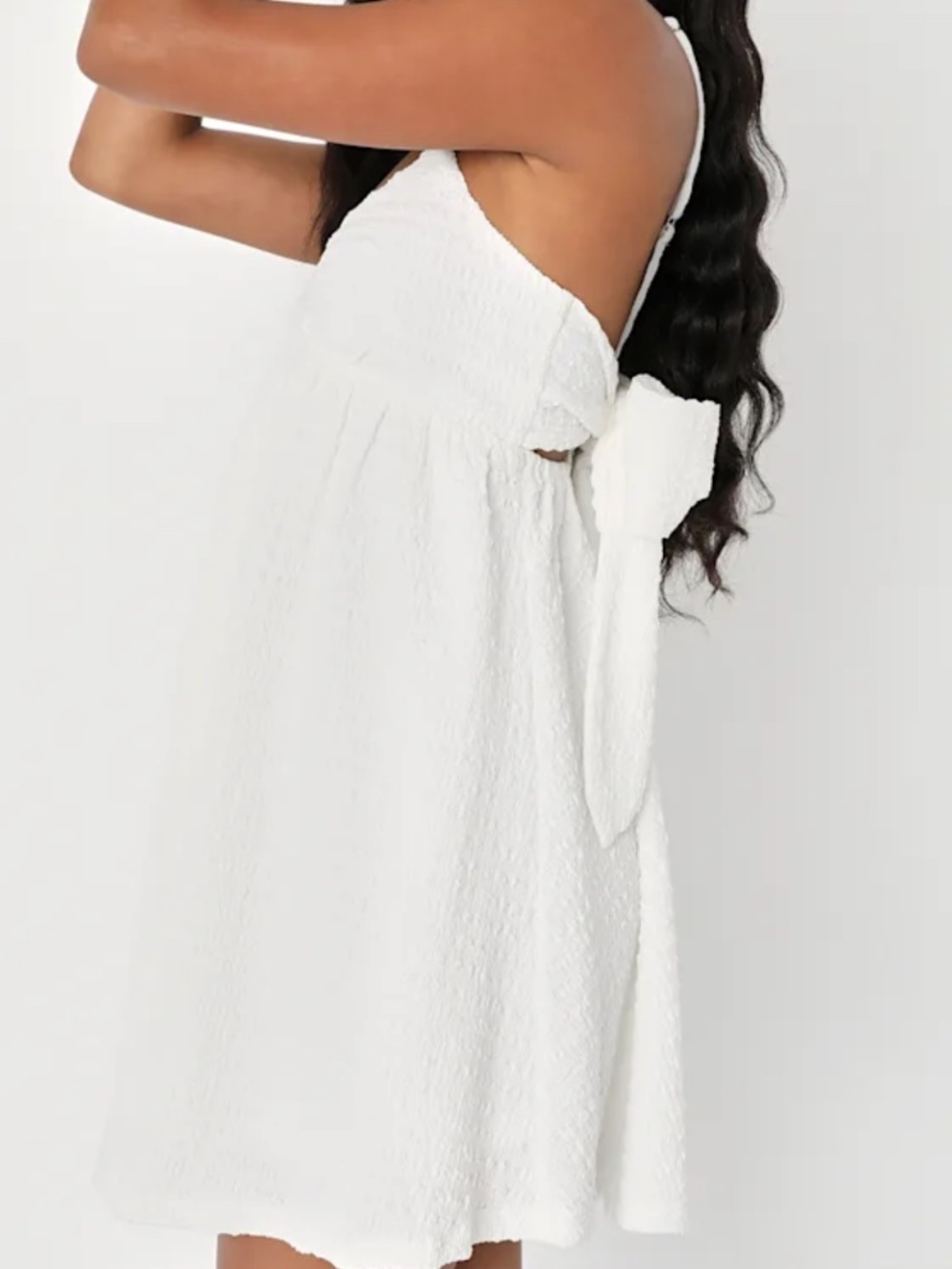 Lulus Sweetie Status White Crinkle Sleeveless Tie-back Babydoll Dress - Size XS - Picture 4 of 5